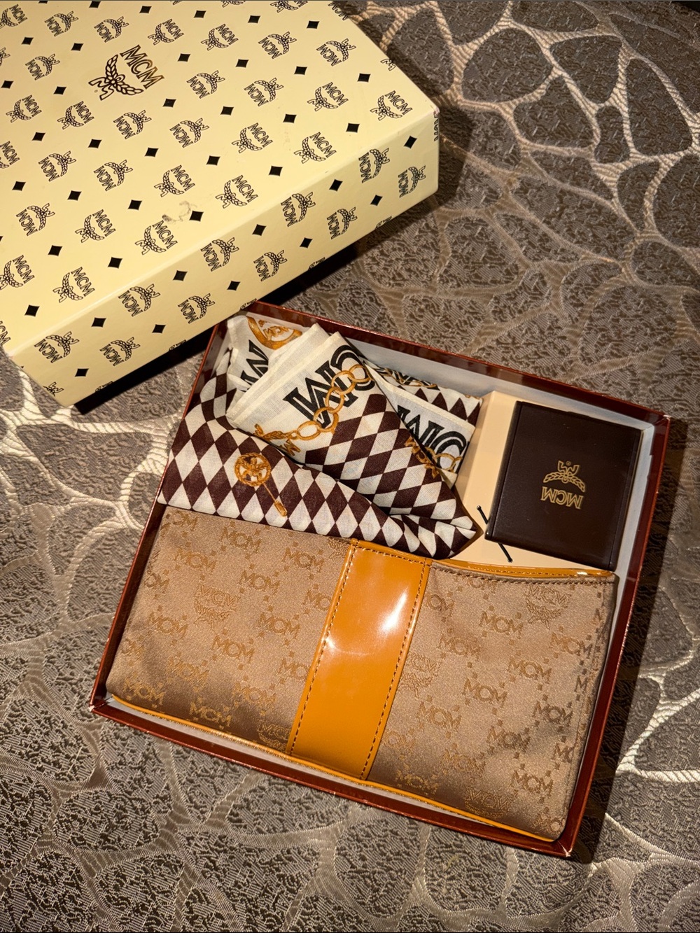 MCM Cream and Black Logo Accessory Box